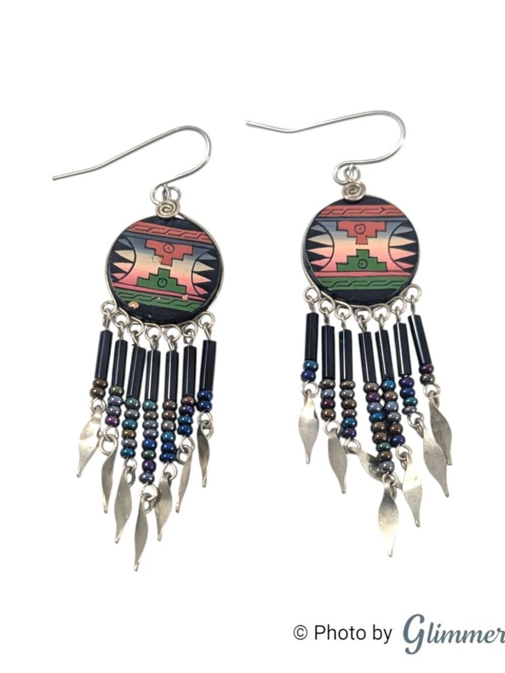 Vintage Southwestern Tassel Beaded Fringe Dangle Earrings